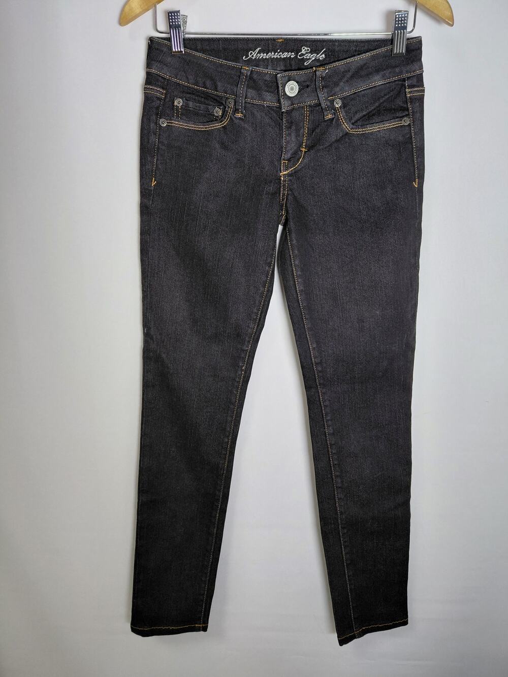 American Eagle Stretch Jeans Black Solid Denim Women Size 4